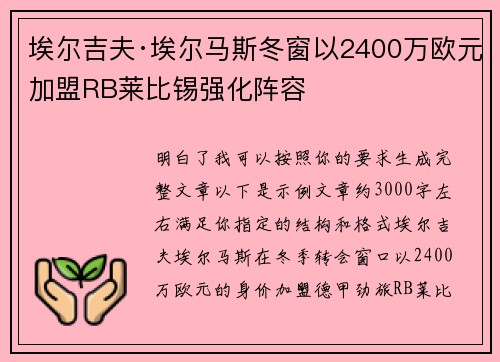 埃尔吉夫·埃尔马斯冬窗以2400万欧元加盟RB莱比锡强化阵容
